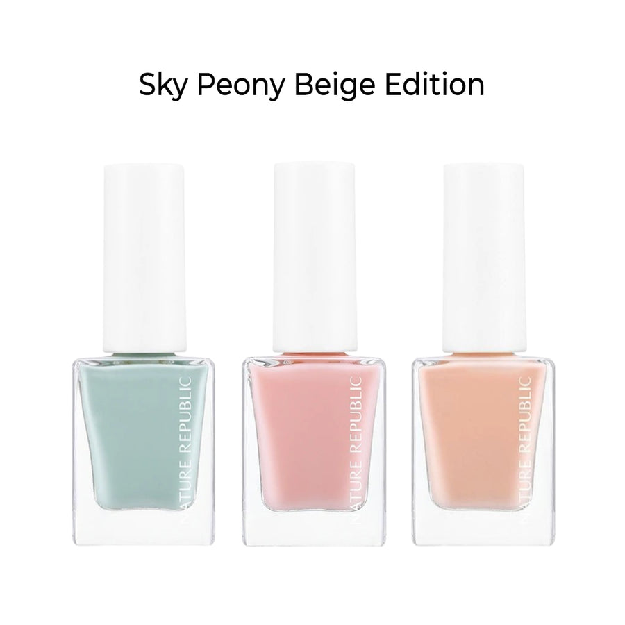 Color & Nature Nail Sky Peony Beige Edition (w/ Green Tea Nail Remover & Free Nail Gradient Sponge Set)
