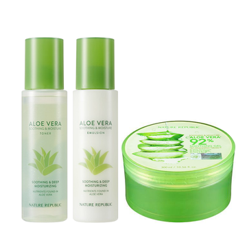 [THE BASIC] Soothing & Moisture Aloe Vera Skin Care Set (Toner, Emulsion & Aloe Vera 92% Soothing Gel)