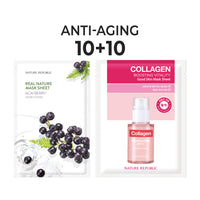 [10+10] Anti-Aging Mask Sheet Set (Real Nature Acai Berry 10 + Good Skin Collagen 10)