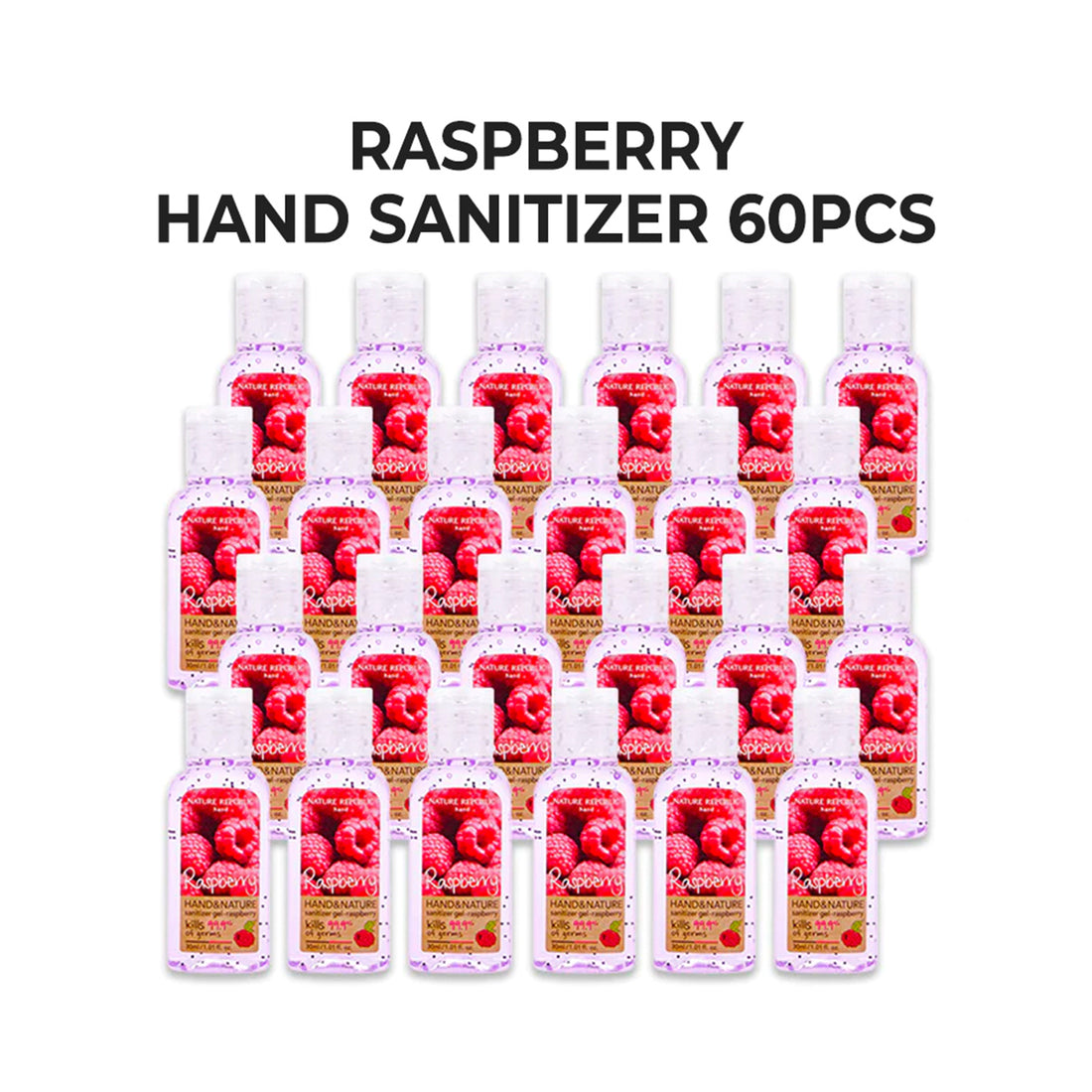 [HOLIDAY SAFETY] Hand & Nature hand Sanitizer Gel Raspberry Bottle 60PCS Set