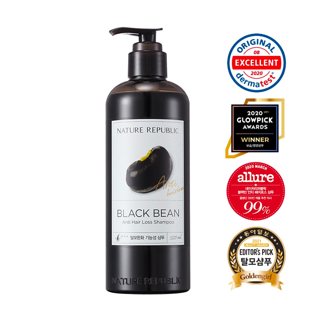 BLACK BEAN ANTI HAIR LOSS SHAMPOO 520ml SET - with TREATMENT 50ml x 2 & SHAMPOO BRUSH  x 1