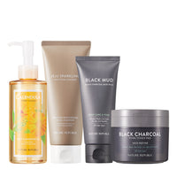 [Pore Care] Perfect Pore Care 4 Step Set - Calendula Cleansing Oil, Mud Foam Cleanser, Black Charcoal Mud Pack & Black Charcoal Toner Pad