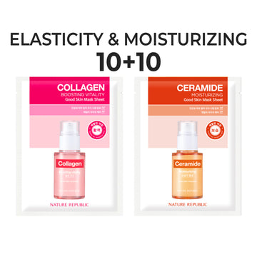 [10+10] Good Skin Elasticity & Moisturizing Mask Sheets (Collagen 10 + Ceramide 10)