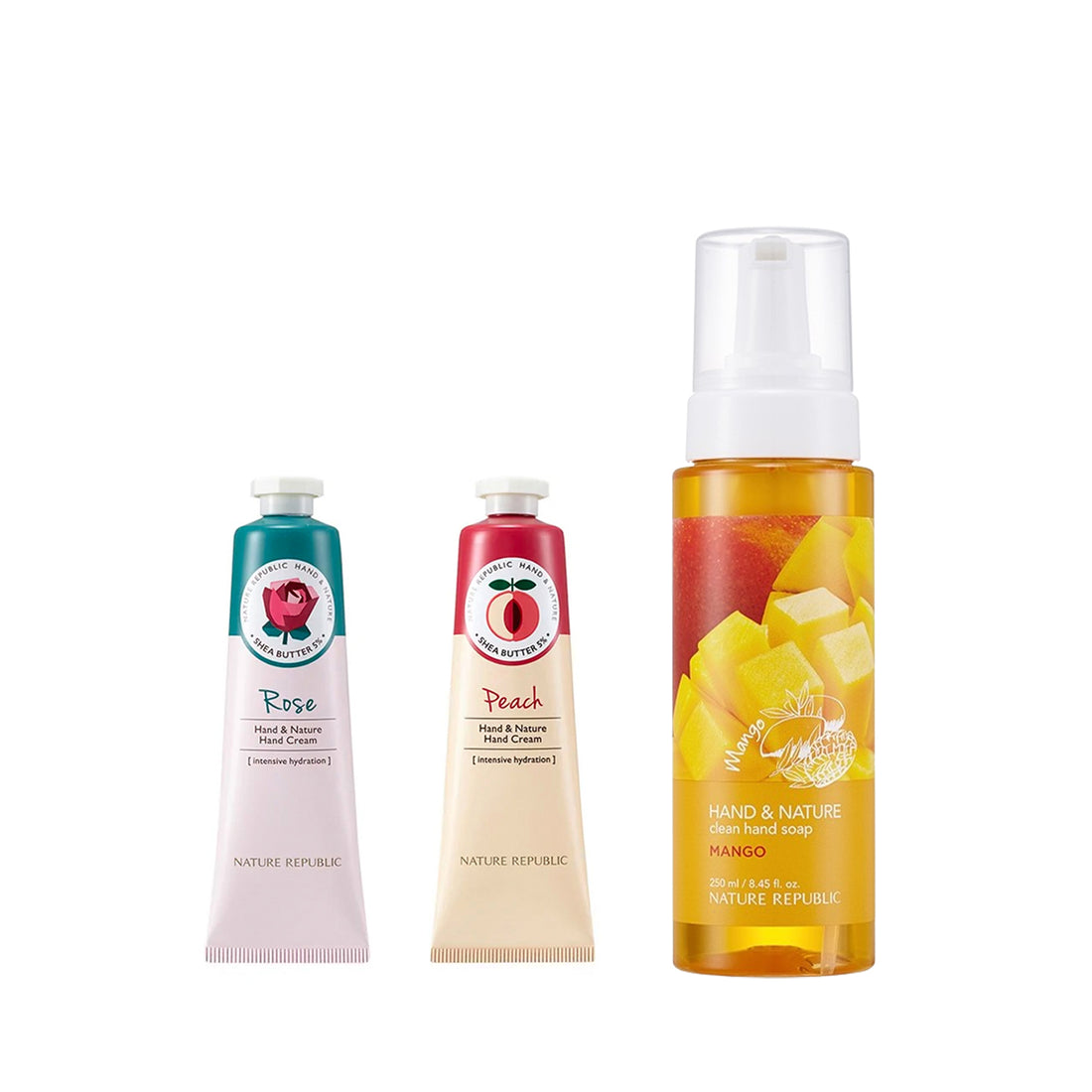 Hand & Nature Hand Care Set (Rose, Peach Hand Cream & Mango Clean Hand Soap)