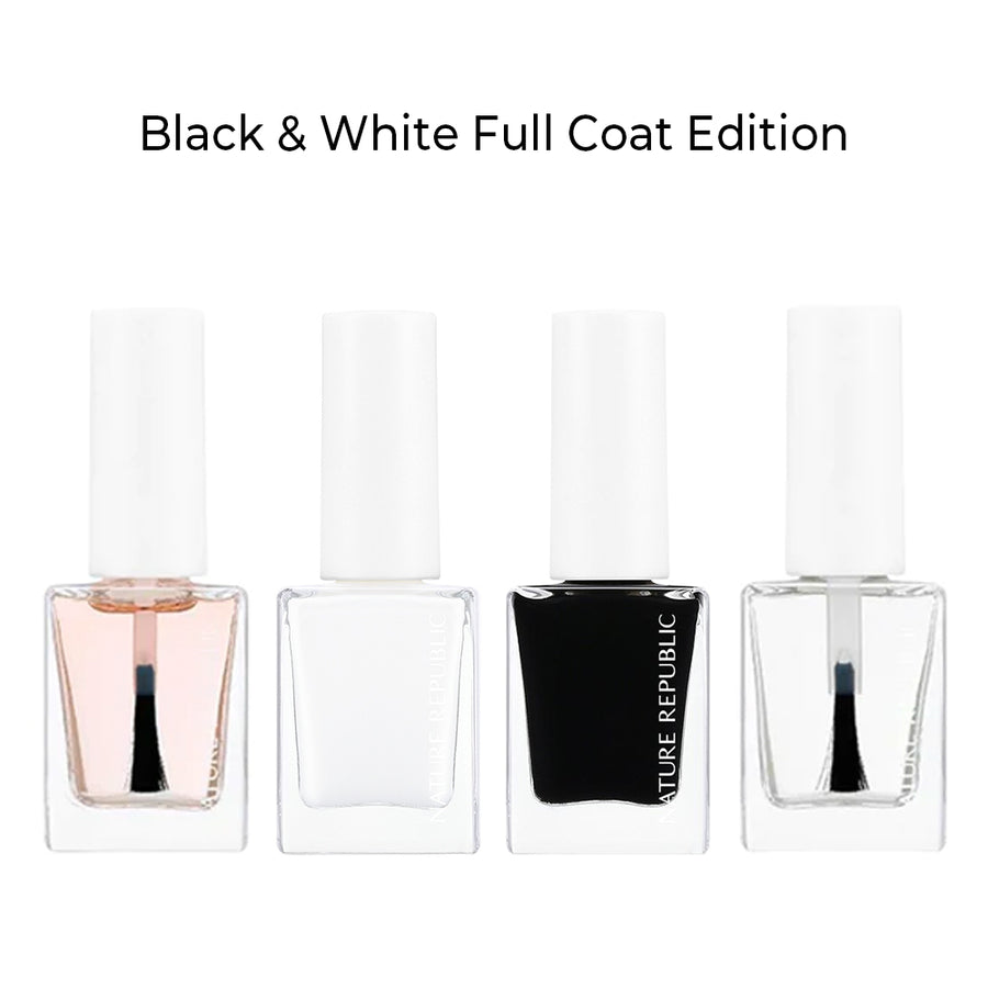 COLOR & NATURE NAIL Black & White FULL COAT EDITION (w/ GREEN TEA NAIL REMOVER + FREE NAIL GRADIENT SPONGE SET)