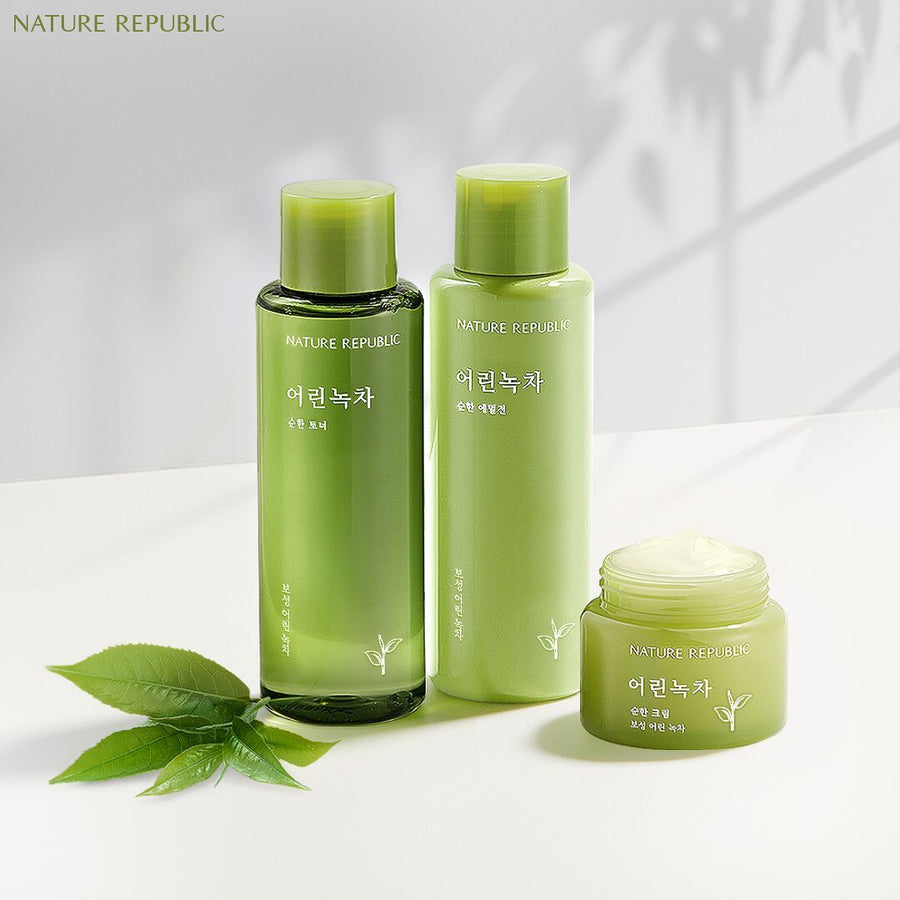 Moist Full with Gentle Green Tea - Mild Green Tea Skin Care Set (Toner, Emulsion & Cream)