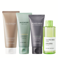 [FATHER'S DAY] Perfect Pore & Sebum Care Set - Jeju Sparkling Mud Foam Cleanser, Mugwort Peel Off Pack, Black Charcoal Mud Pack & Tea Tree Cica Toner 150ml