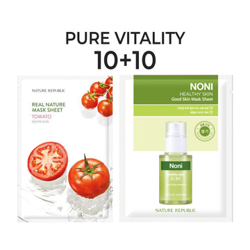 [10+10] Pure Vitality Mask Sheet Set (Real Nature Tomato 10 + Good Skin Noni 10)