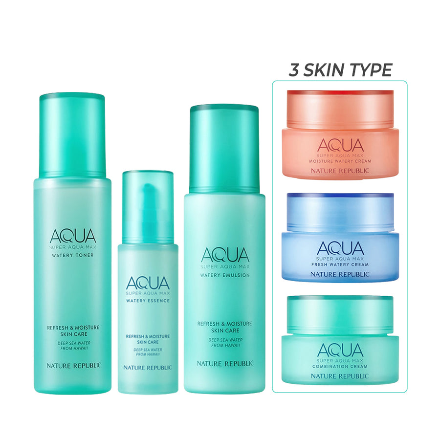Super Aqua Max 4pcs Set - Toner, Essence, Emulsion & choose your Watery Cream