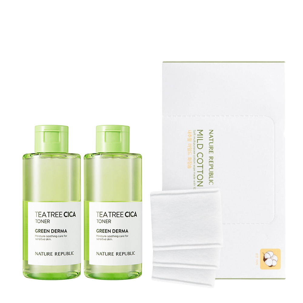 [2x] [PHA] Green Derma Tea Tree Cica Toner 150ml (w/ FREE Natural Mild Cotton Wipe 80 pcs)