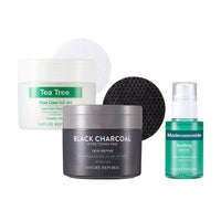 [Pore Care] Pore Minimizer Set (Natural Made Black Charcoal Pore Toner Pad, Good Skin Tea Tree Ampoule Toner Pad & Madecassoside Ampoule)